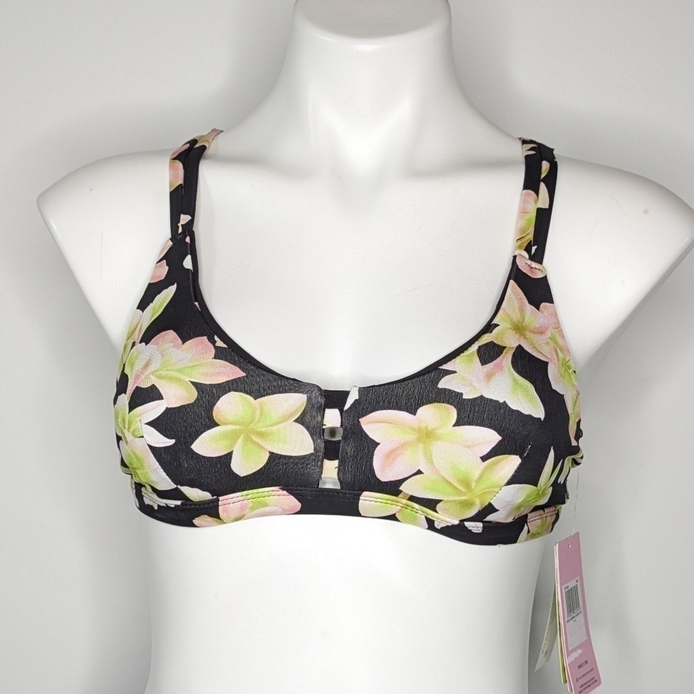 NWT Hurley x Carissa Moore black floral Max Plumeria Scoop bikini top XS